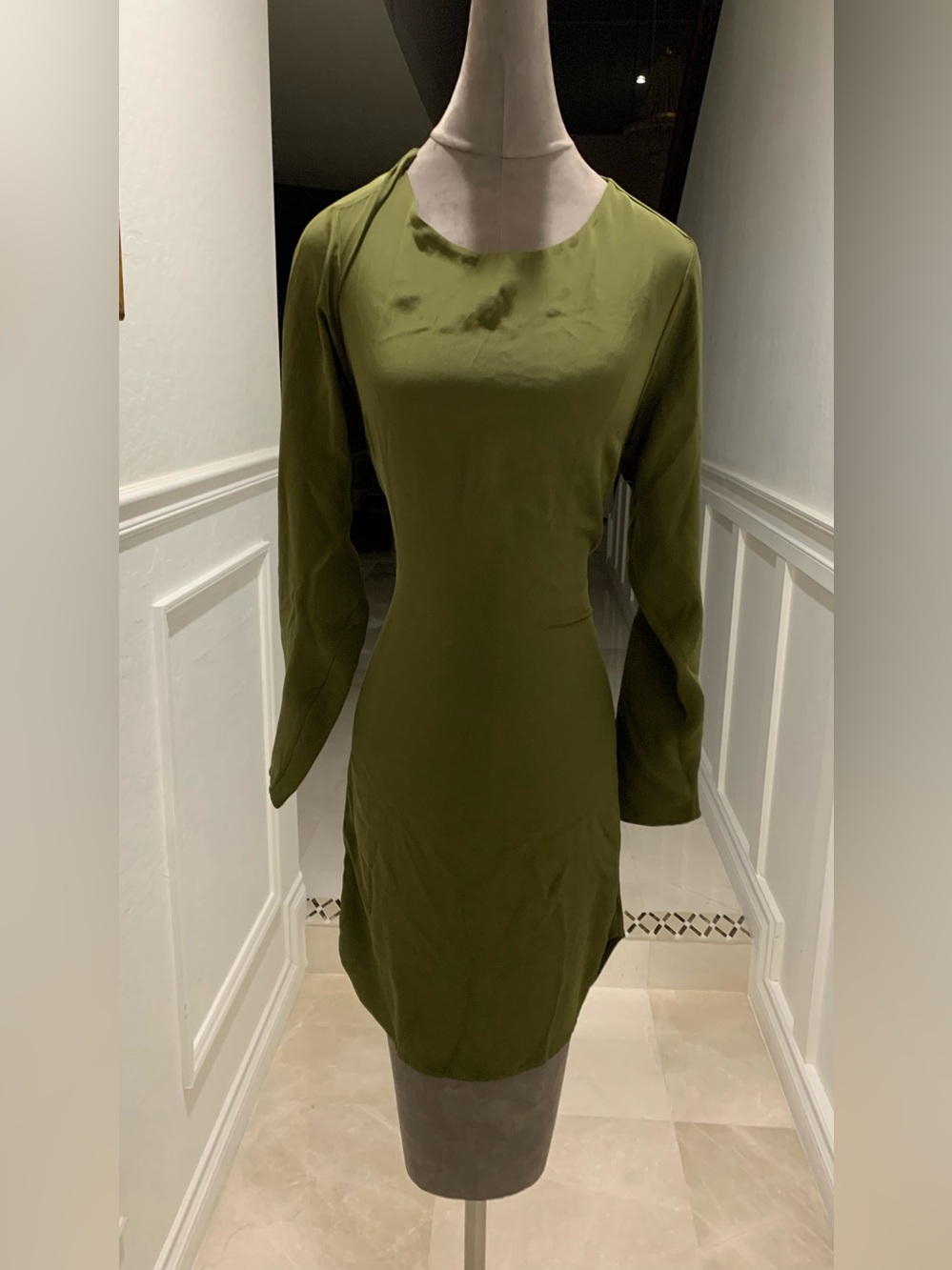 3.1 Phillip Lim Olive Green Long-Sleeve Sheath Silk Dress Size 6